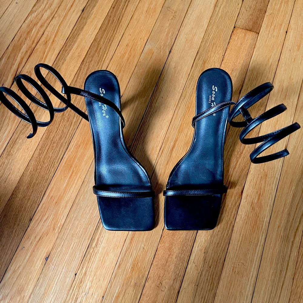 Black Faux Leather Wrap Around Sandal Heels EU 41